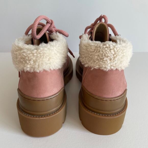 M. Gemi The Alpi Boot Womens Muted Pink Suede Lug‎ Shearling Ankle Size 8 Nwob - Picture 4 of 8
